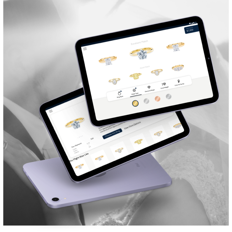 3 tablets stacked on top of each other showing a designed app.