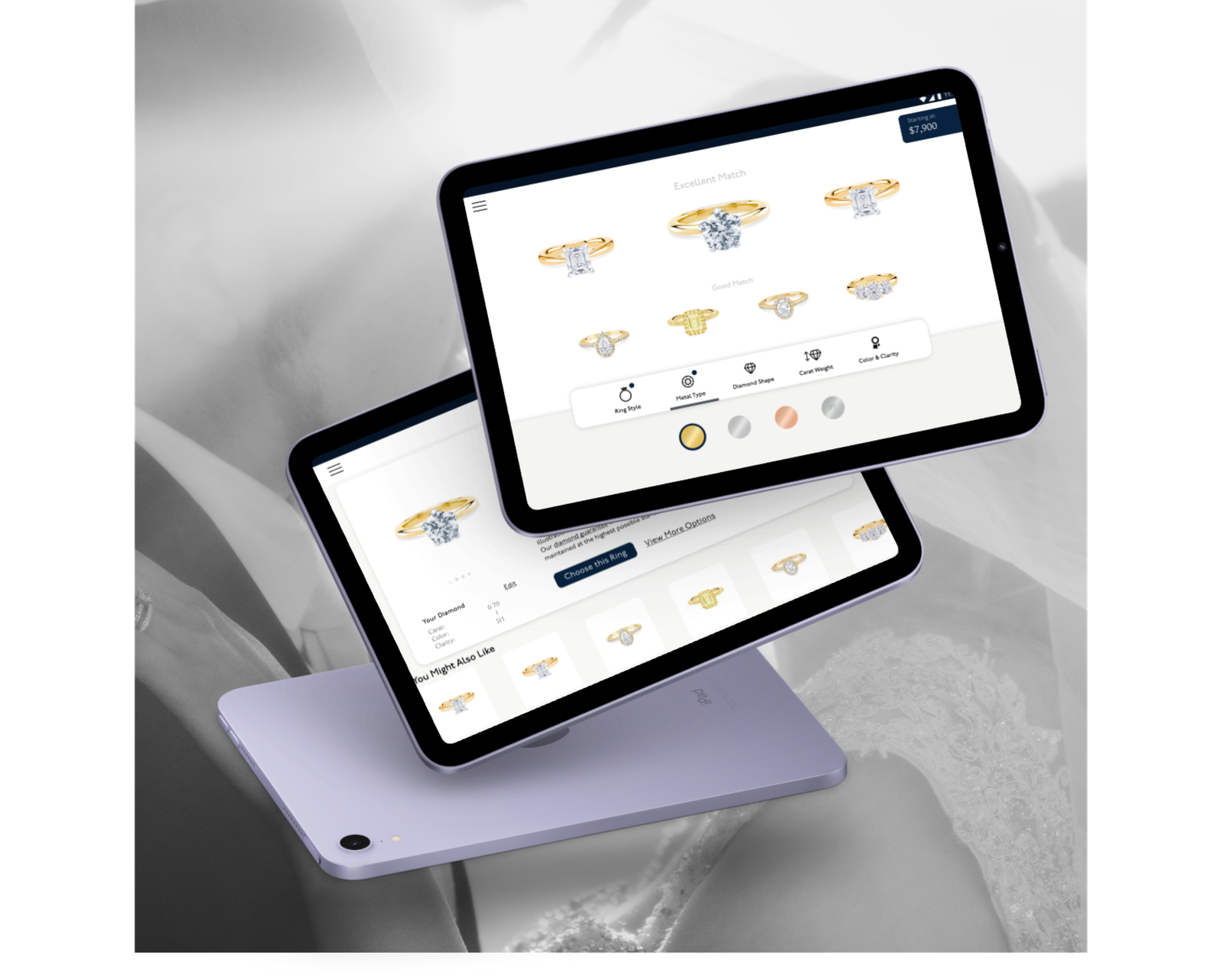 3 tablets stacked on top of each other showing a designed app.
